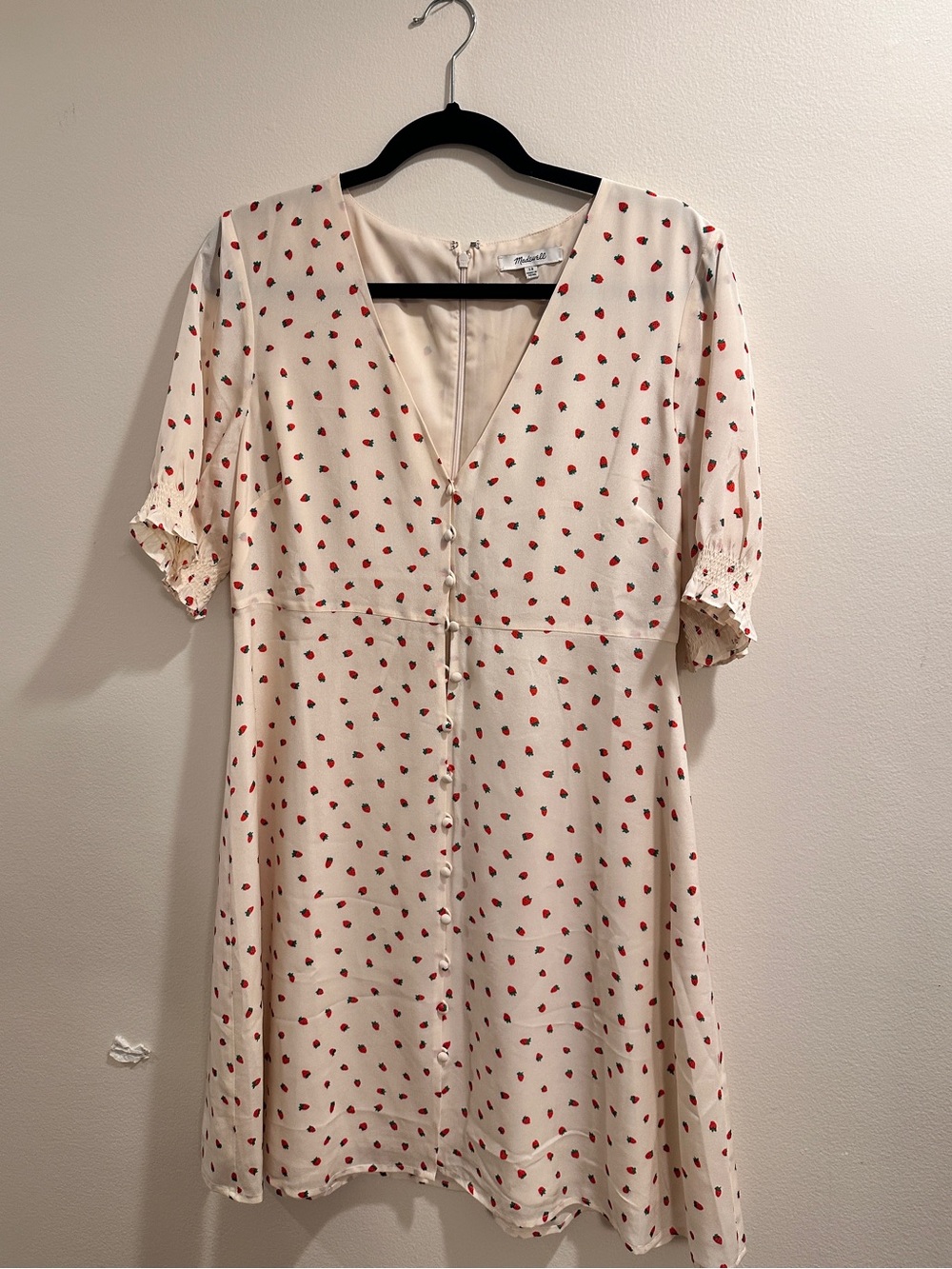 Madewell Strawberry Print Mini Dress Size 10 NWOT Look Cream Puff Sleeves - Picture 8 of 15